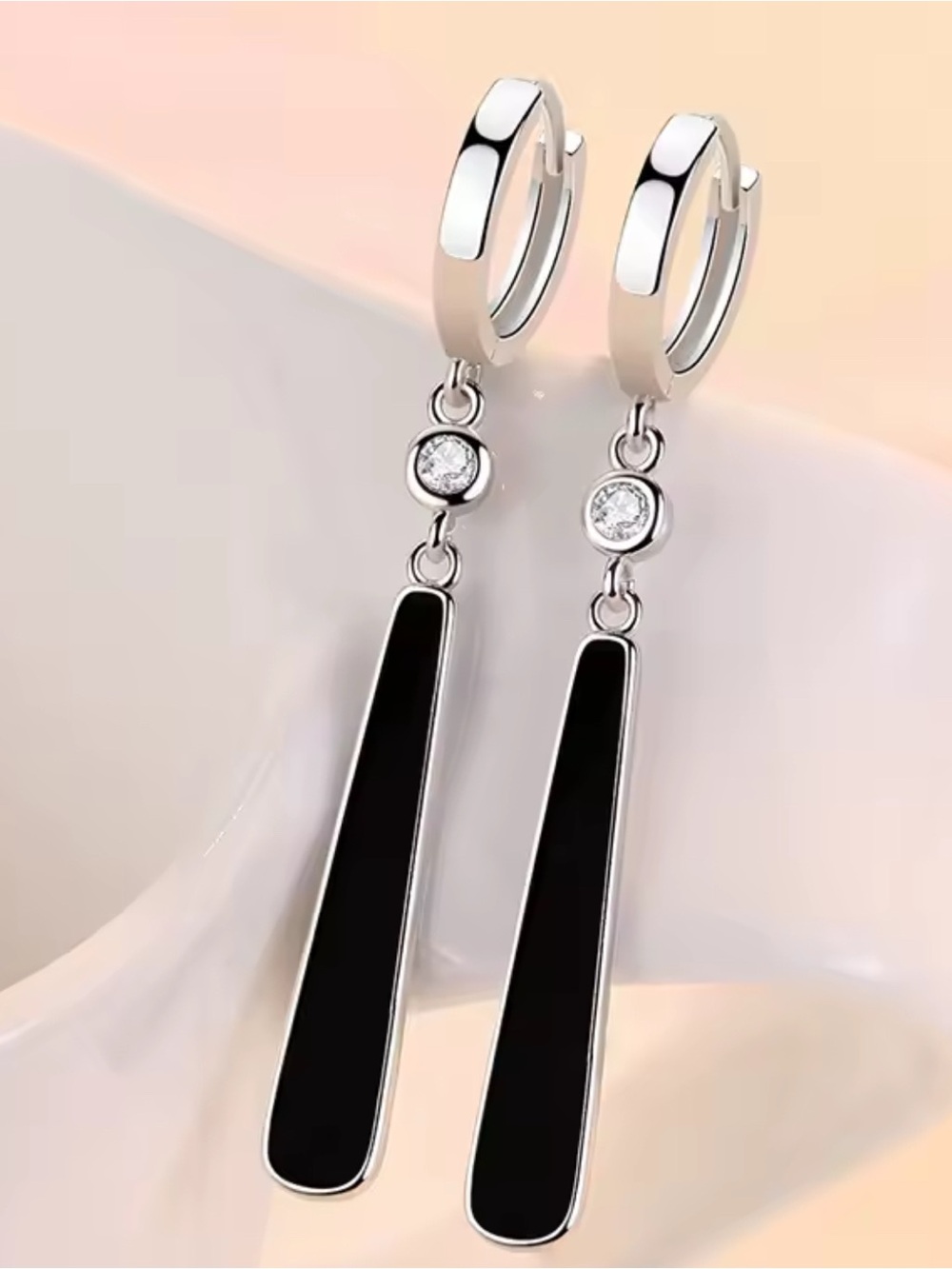 New Black Enameled Drop .925 Sterling Earrings
